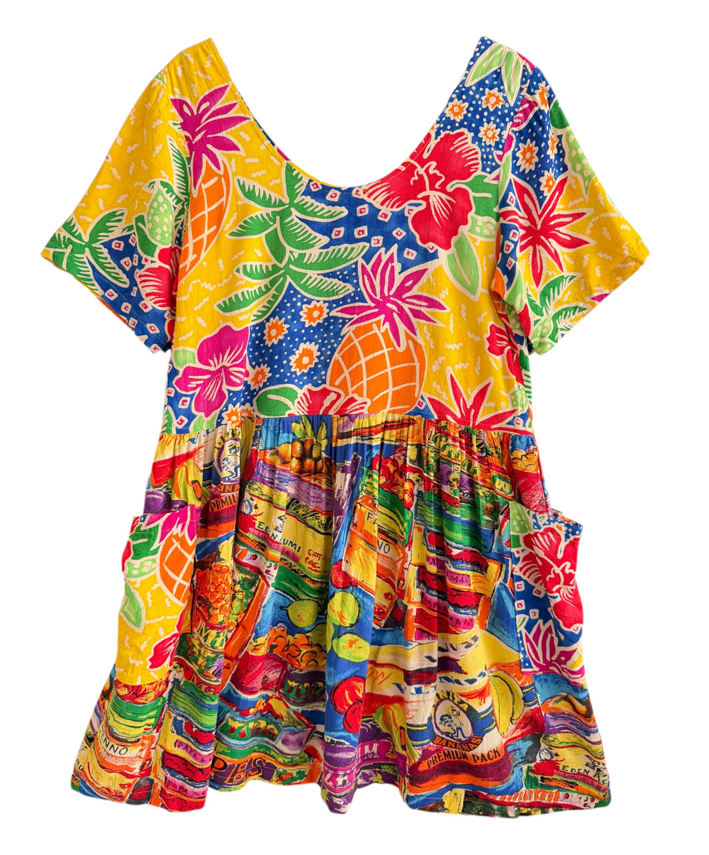 SOLD* Jams World Vintage 90s Hattie Mini Dress Tropical Fruit Floral Print Rayon